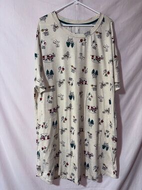 Secret Treasures Beige and Teal Graphic Knit House Dress with Pockets